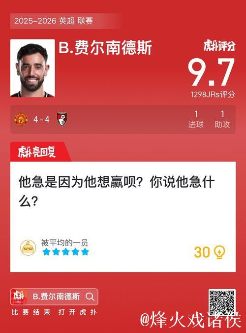 传射建功,B费当选曼联4-4伯恩茅斯球迷票选全场最佳 传射建功,B费当选曼联4-4伯恩茅斯球迷票选全场最佳